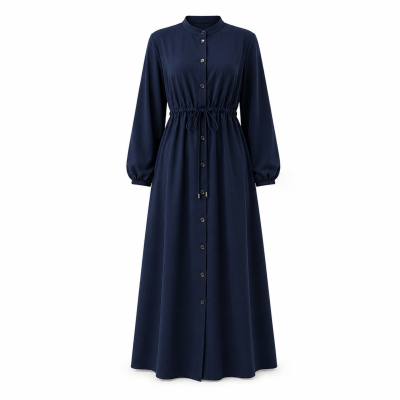 Navy Button Front Maxi Dress – L Size, SHEIN Fast Delivery in 5 Days