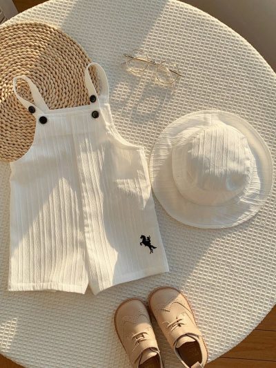 SHEIN Baby Boys Cream Ribbed Overall Romper