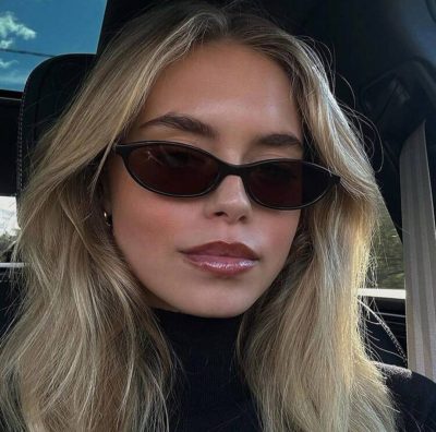 Women’s Slim Cat Eye Sunglasses – Black Frame with Dark Tinted Lenses – Trendy Y2K Fashion Eyewear