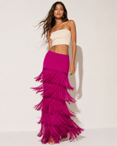 SHEIN Women Fuchsia Fringe Maxi Skirt
