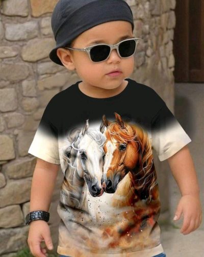 Kids Horse Print Short Sleeve T-Shirt