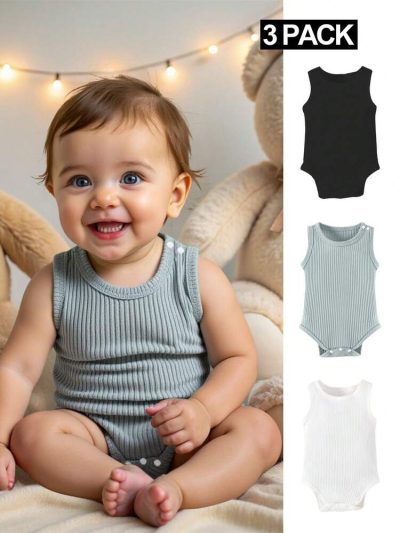 Baby 3-Pack Ribbed Sleeveless Bodysuits – Soft Cotton Tank Onesie Set