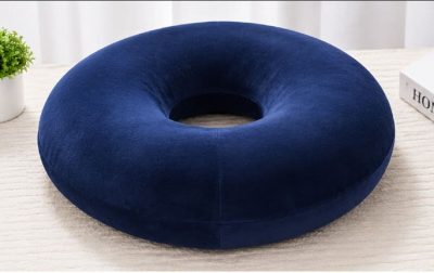 Hemorrhoids Memory Foam Cushion with Cotton Cover – Blue Donut Seat Support Cushion 45 x 45 cm
