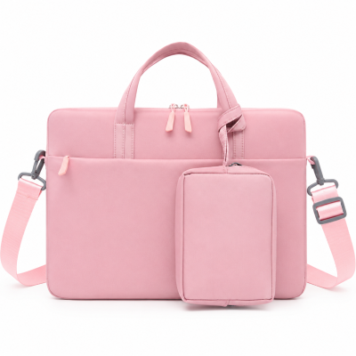 Pink Laptop Bag Set with Storage Pouch and Shoulder Strap, Computer Handbag
