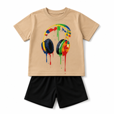 Boys Headphones Print T-Shirt & Shorts Set – 7 Years, SHEIN Fast Delivery in 5 Days