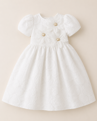 Elladie Kids Girls White Floral Applique Party Dress