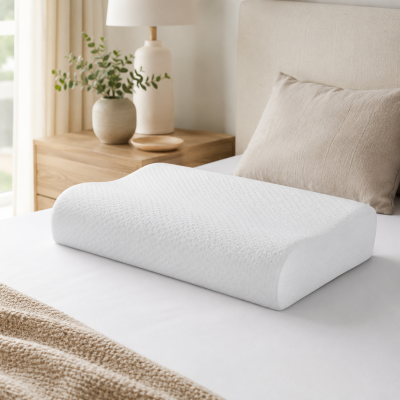 Be Contour Memory Foam Pillow with Cotton Cover – White Ergonomic Neck Support Pillow 30 x 50 cm