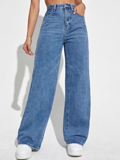 SHEIN Women’s Blue High Waist Wide Leg Jeans – Loose Fit Denim Pants, SHEIN Fast Delivery in 5 Days