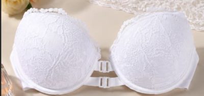 Women’s Strapless Front Closure Push Up Lace Bra – White Padded Backless Tube Bra for Off Shoulder Dresses