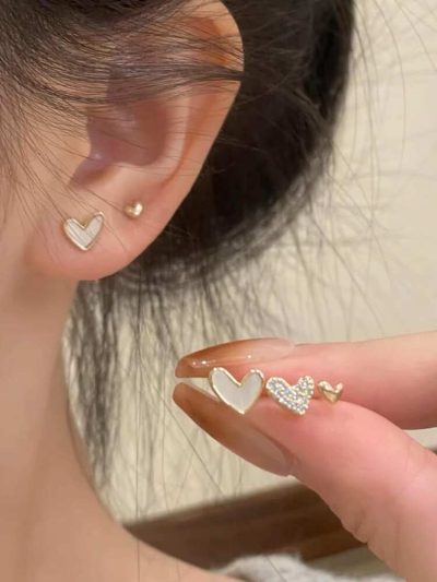 Minimalist Heart Stud Earring Set – Gold Tone Multi Heart Earrings for Women