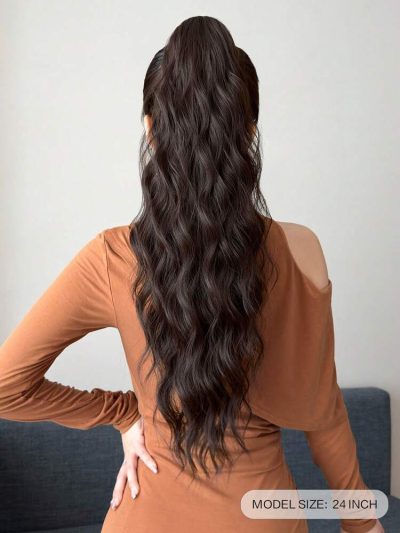 Long Wavy Ponytail Hair Extension – Natural Brown Clip-In Ponytail