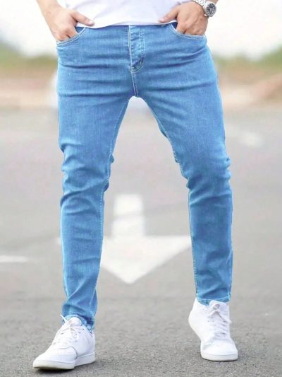 SHEIN Men’s Light Blue Slim Fit Jeans – Casual Stretch Denim Pants
