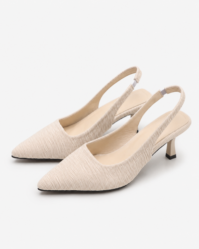 Women’s Pointed Toe Slingback Kitten Heels – Cream Beige