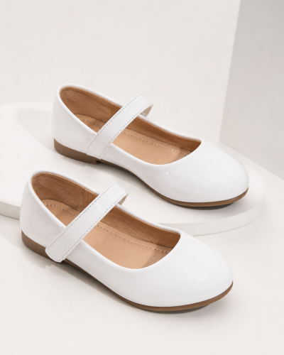 SHEIN Girls White Mary Jane Strap Flat Shoes