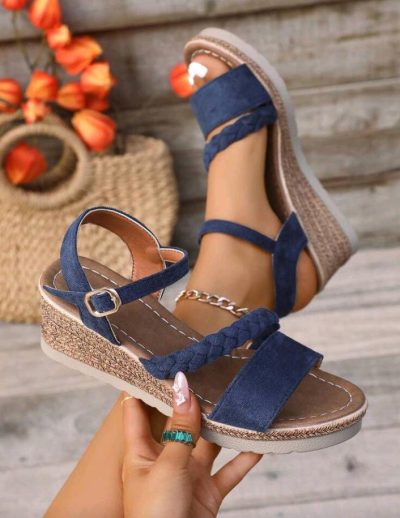 Women’s Navy Blue Braided Wedge Sandals
