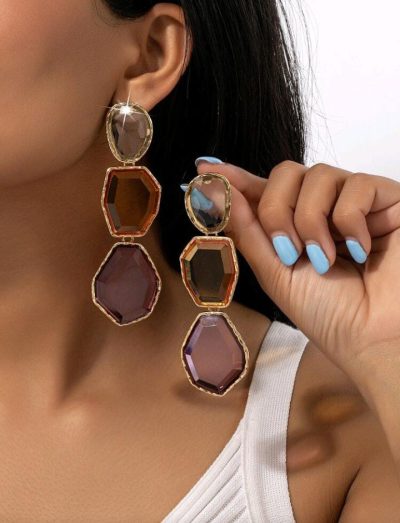 SHEIN Geometric Crystal Drop Earrings – Fast Delivery in 5 Days