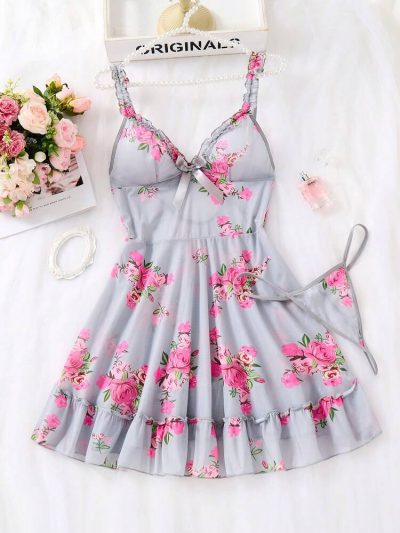 Floral Babydoll Nightdress Set – Women Romantic Sleepwear