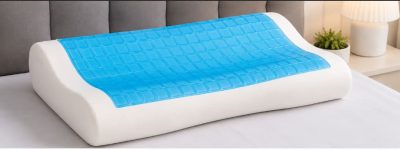 Be Contour Gel Memory Foam Pillow with Cotton Cover – White & Blue Ergonomic Cooling Pillow 40 x 60 cm