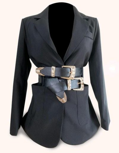 Black Double Buckle Wide Waist Belt | SHEIN Fast Delivery