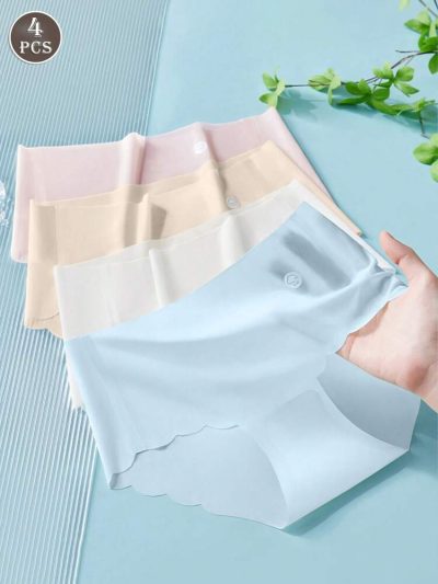 4-Piece Seamless Scallop Edge Women’s Panty Set – Soft Stretch Low Waist Breathable Everyday Underwear