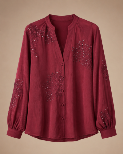 Women’s Burgundy Embroidered Blouse – SHEIN Fast Delivery in 5 Days