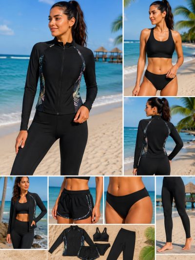 SHEIN Black Modest Swimwear Set with Rash Guard - SHEIN Fast Delivery in 5 Days
