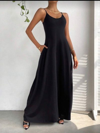 Elegant Black Maxi Dress – Women Sleeveless Casual Summer Dress