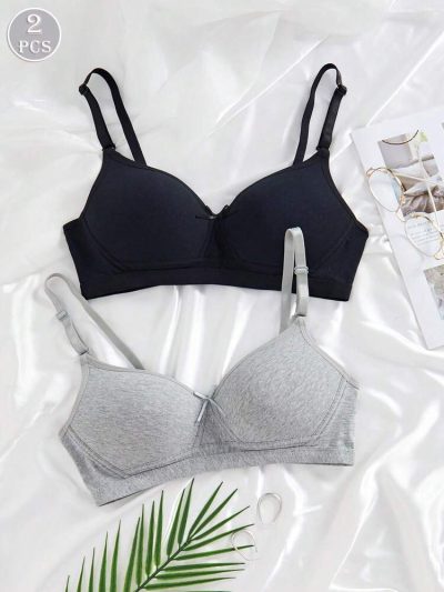2-Pack Wireless Cotton Blend Bras for Women – Soft Everyday Comfort Bralette Set – Shein Style Basic Lingerie