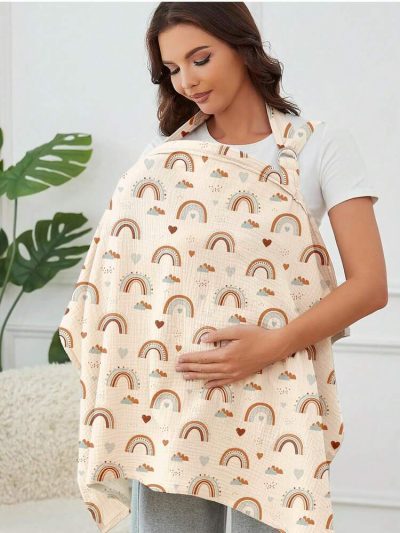 Muslin Nursing Cover Apron – Rainbow Print Breathable Breastfeeding Cover