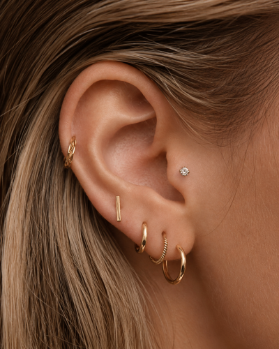 Women’s Gold Ear Cuff and Hoop Earring Set – Minimal Multi Piercing Look
