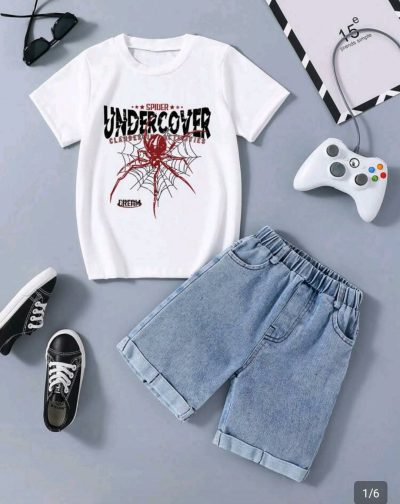 Boys White Spider Graphic T-Shirt – Short Sleeve Casual Cotton Tee, Fast Delivery in 5 Days
