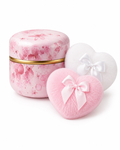 SHEIN Pink Floral Powder Puff Storage Box Set