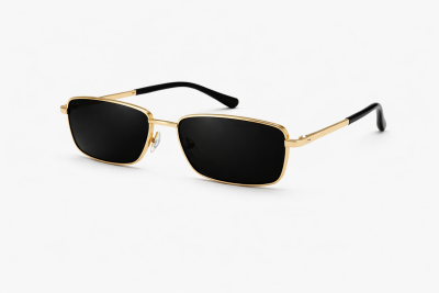 Men’s Rectangular Sunglasses – Gold Frame & Black Lenses