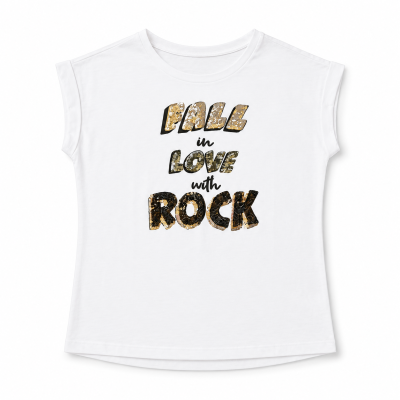 Girls White Graphic T-Shirt – Fall in Love with Rock