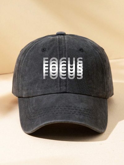 Black Focus Embroidered Baseball Cap – Washed Casual Adjustable Hat