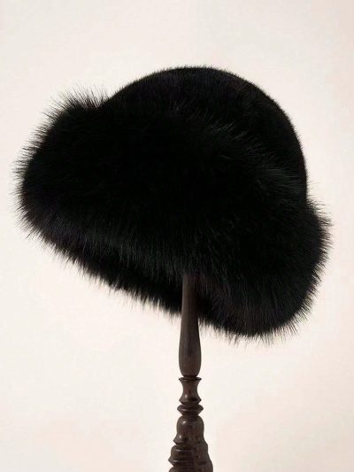 Luxury Faux Fur Winter Hat – Thick Soft Warm Round Cap Black