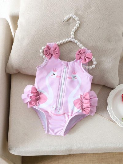 Baby Pink Swan Sleeveless Swimsuit – SHEIN Fast Delivery in 5 Days