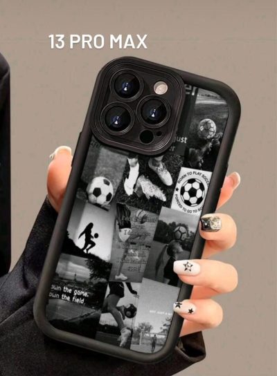 iPhone 13 Pro Max Soccer Graphic Case – Black Shockproof Phone Cover – Sport Collage Protective Case