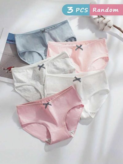 3-Piece Women’s Cotton Brief Panty Set – Soft Mid Rise Everyday Underwear with Random Color Selection