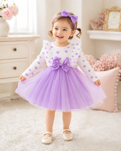 Baby Girls Lavender Tulle Dress with Bow and Matching Headband