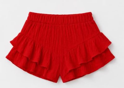Women’s Red Ruffle Hem Shorts – Smocked High Waist Single Piece Summer Shorts, Fast Delivery in 5 Days