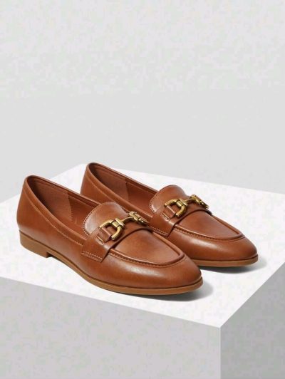 SHEIN Brown Classic Loafers with Gold Buckle - SHEIN Fast Delivery in 5 Days