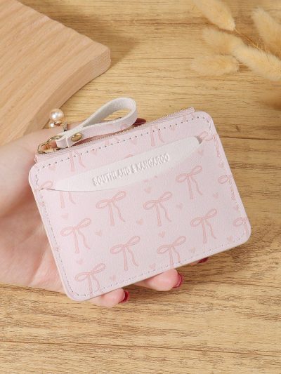 Women Bow Print Card Holder Wallet – Light Pink