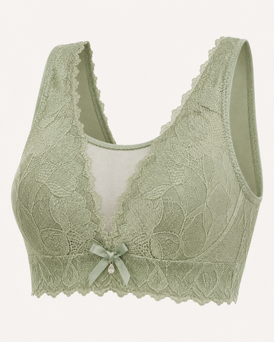 Sage Green Floral Lace Wireless Bra for Women – Full Coverage Comfort Bra – Soft Support – Shein Style Everyday Lingerie