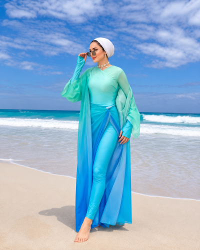 SHEIN Turquoise Modest Swim Set with Pants, Skirt & Cover-Up - SHEIN Fast Delivery in 5 Days