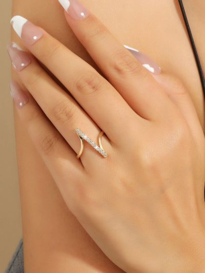 Gold Open Bar Crystal Ring for Women
