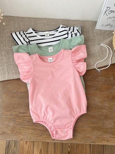 Baby Girls 3-Pack Ruffle Sleeve Bodysuits – Soft Cotton Snap Closure Onesie Set
