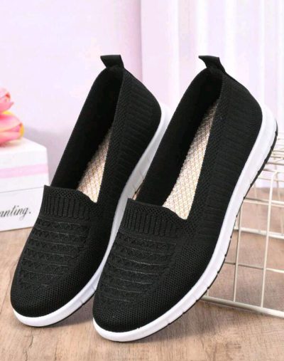 Women’s Black Knit Slip-On Walking Shoes