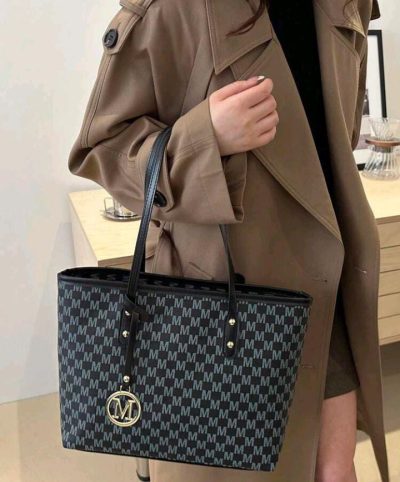 Black Monogram Print Tote Bag
