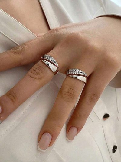 Elegant Silver Crystal Ring – Luxury Adjustable Zircon Statement Ring for Women